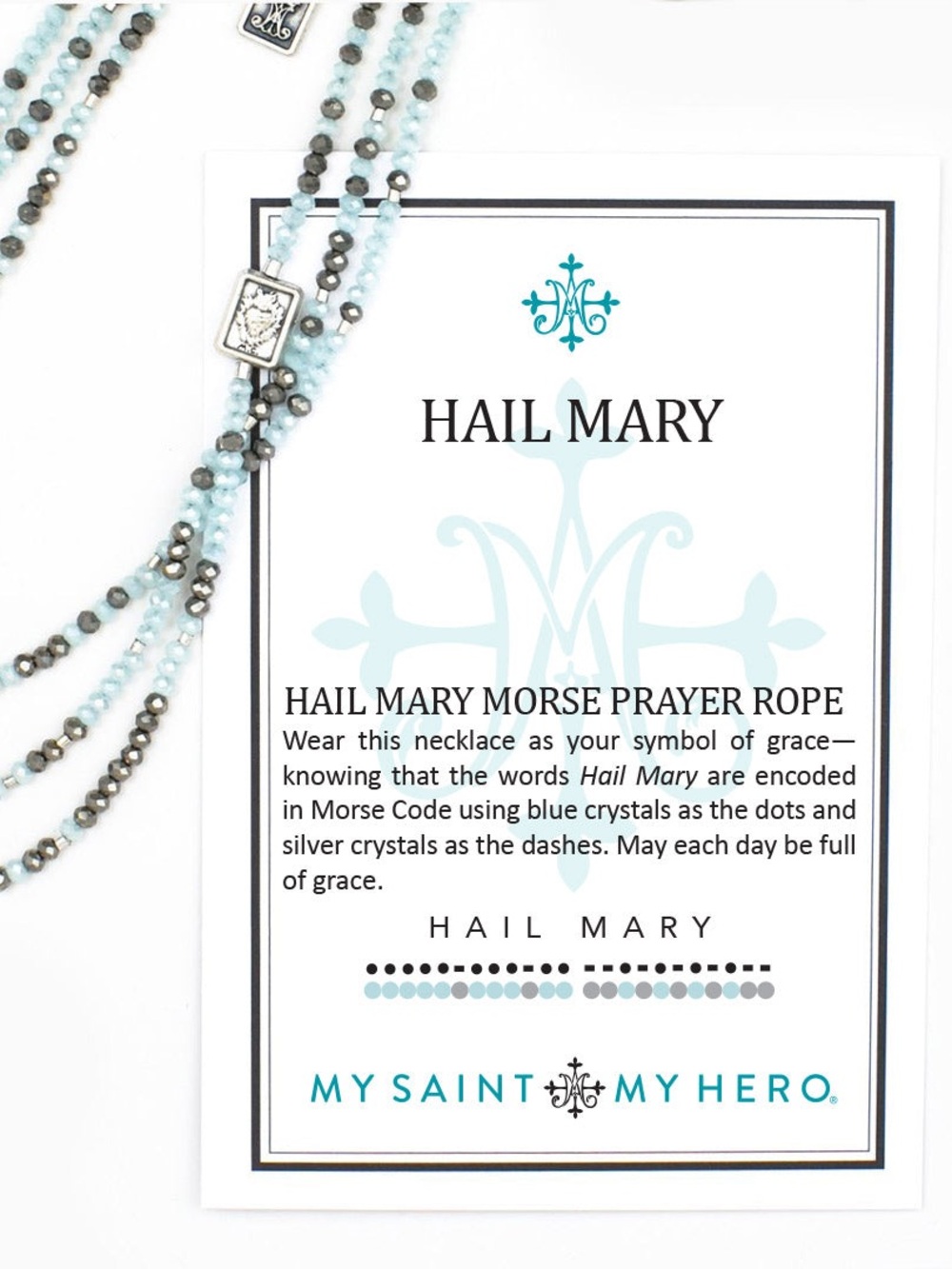 My Saint My Hero Hail Mary Morse Code Prayer Rope Necklace 40” + 2” Extender - Picture 8 of 9